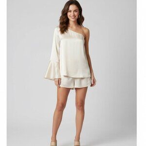 Sabo Skirt Satin Women's Romper One Shoulder Boho Chic coquette Fairy Medium